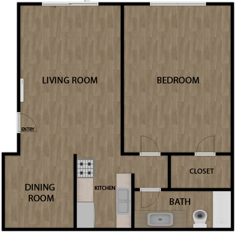 1BD1BA Floor Plan  at Villa Quixote Apartments, California